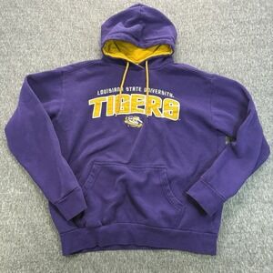 LSU Tigers Hoodie Mens Medium Purple Full Zip Spell Out Logo Sweatshirt